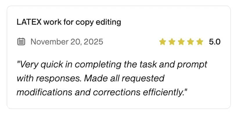 5-star review titled LATEX work for copy editing.