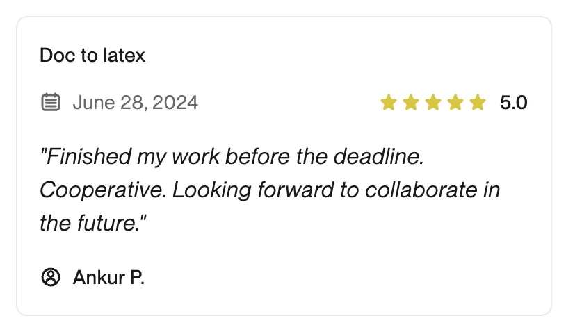 5-star review titled Doc to latex by Ankur P.