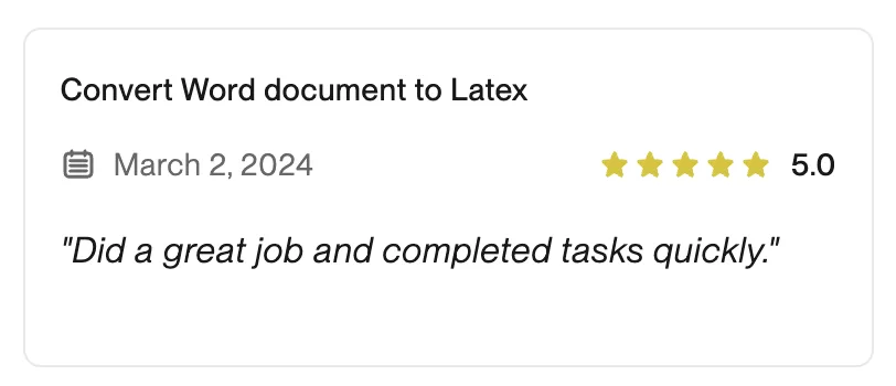 5-star review titled Convert Word document to LaTeX.