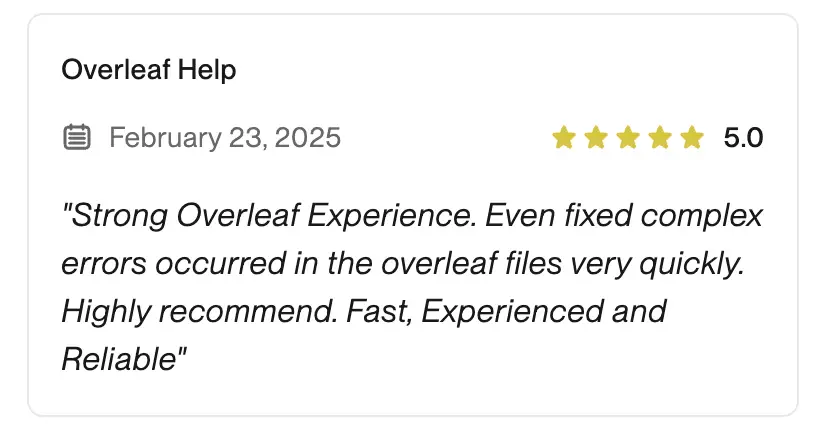 5-star review titled Overleaf Help.