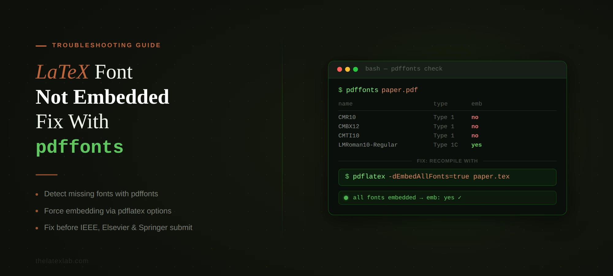 Not Embedded LaTeX Font Not Embedded: Fix With pdffonts (2026)
