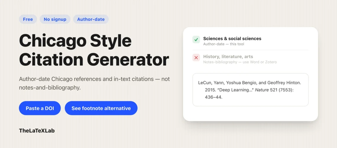 Chicago Style Citation Generator tool interface showing Citation generation in Chicago Style