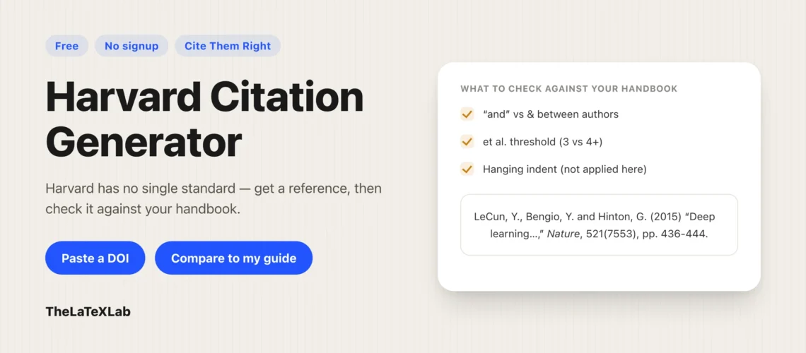 Harvard Citation Generator tool interface showing Harvard citation