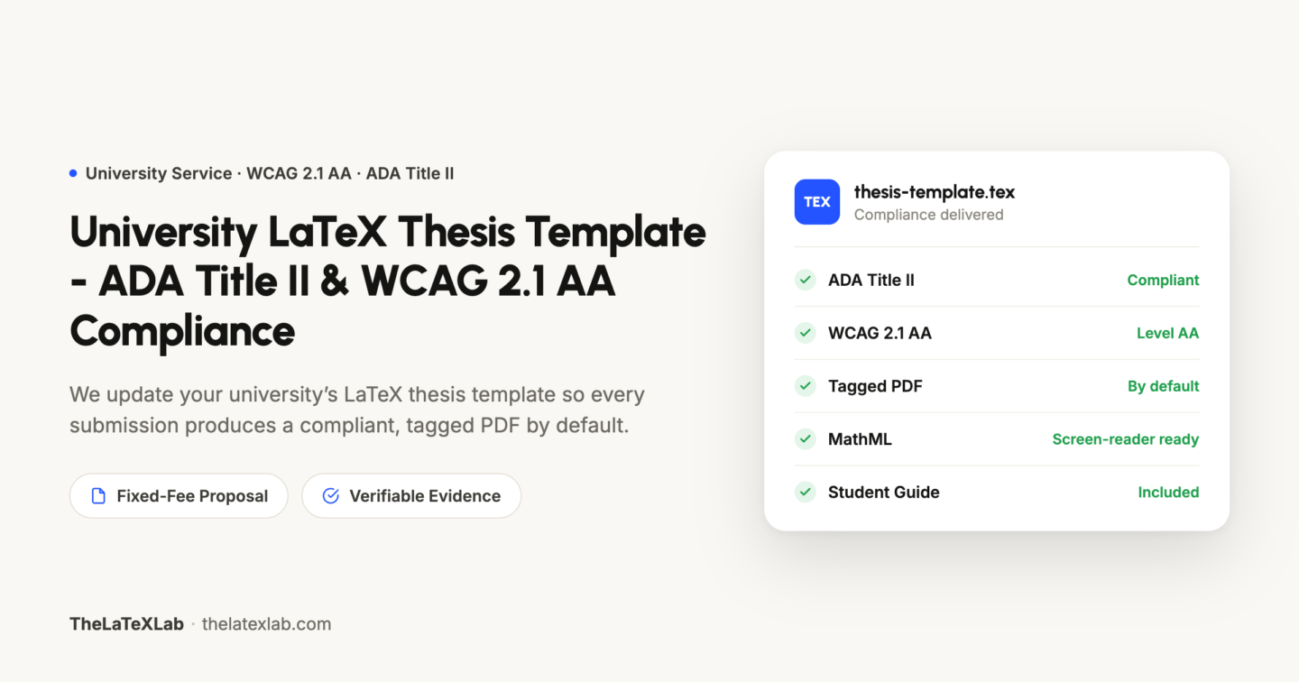 LaTeX Thesis Template Service for ADA Title II and WCAG 2.1 AA Compliance