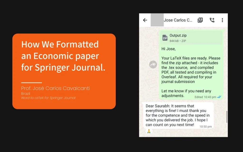 Word to LaTeX project for Springer journal case study featuring client review