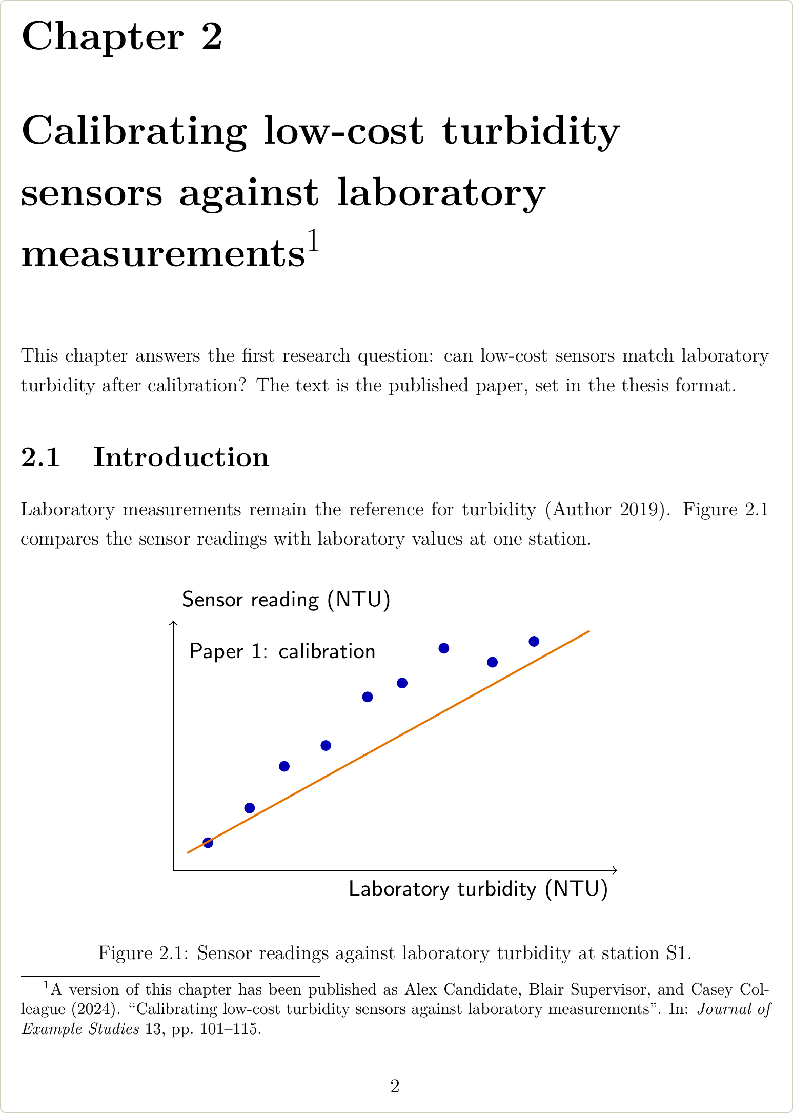 Thesis chapter made from a published paper, with the paper title as the chapter heading and a footnote giving the full citation of the published version